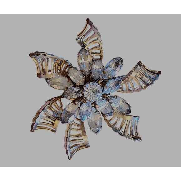 Vintage Kramer Of New York Gold-Tone & Rhinestone Floral Brooch Pin - Picture 1 of 2